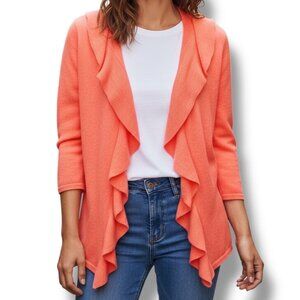 Kinross Cashmere Orange Cascade Open cardigan cropped sleeves Sweater